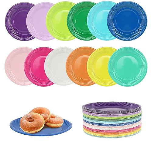 MIYUANGKJ 120 platos de papel para manualidades, multicolor, para fiestas, platos redondos, platos de cartón, platos para fiestas, cumpleaños infantiles, para fiestas y celebraciones, barbacoas (12