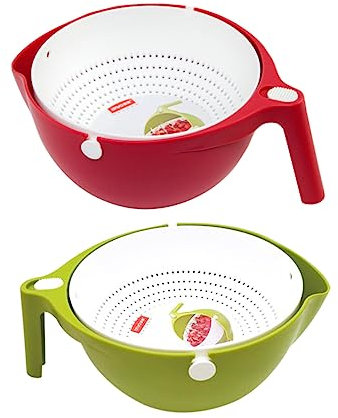 BESTonZON Panier à Laver Double Couche Pour Fruits Et Légumes Panier Égouttoir Pratique Accessoire De Cuisine Vert Et Blanc