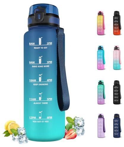 Trinkflasche, Trinkflasche 1.5 Liter, Sport Trinkflasche mit Filter, Trinkflasche Fitnessstudio mit Zeitmarkierung, Kann mit dir tragen, Trinkflasche Auslaufsicher, für Camping, Wandern, Yoga, Running
