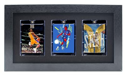 Sports Card Display Box with EVA Foam Protection, Vertical or Horizontal Wall Mounting Trading Card Storage Frame for Displaying Magnetic Card Sleeves, 3 Grids, Card Sleeve Not Included
