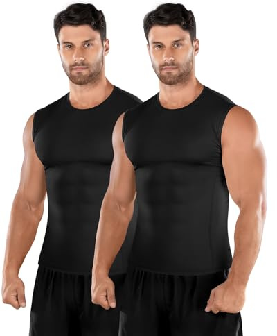 Niksa Compression Running Vest Men, 1 or 2 Packs Tank Top Sleeveless Tshirt | Muscle Fit T-Shirt, Gym Vests for Men, Moisture Wicking Fabric, for Cycling Training Workout Sports