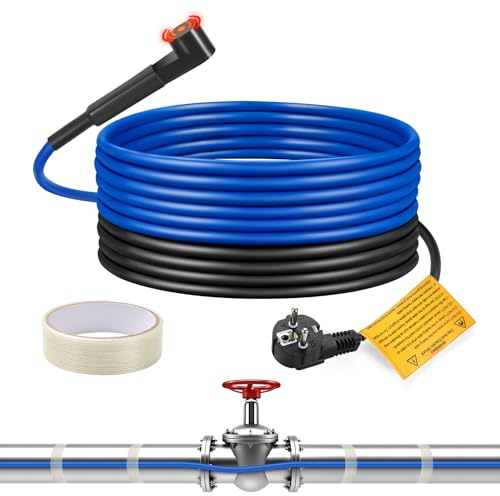 Câble chauffant Antigel,Ci-Fotto 6M Cable Chauffant Autorégulant,avec Thermostat Intégré pour Protéger les Conduites d'Eau, Tuyaux de Maison en Métal/Plastique, Gouttières, Auges,15W/M