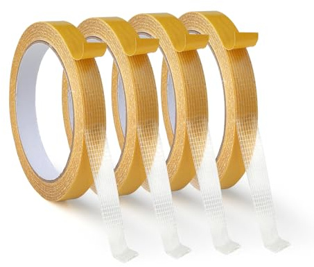 Wbgraceful Double Sided Fabric Tape Hem Tape No Sew No Iron, Hemming Tape for Pants, No Sew Hemming Tape, Fabric Tape for Hemming, Strong Adhesive for Clothes & DIY(4Pcs, 15mm x 10m)