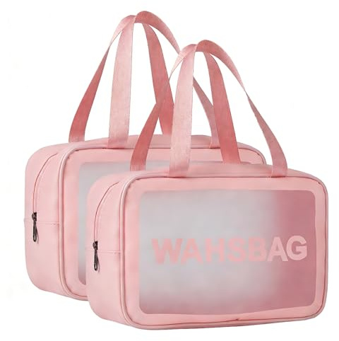 Large Clear Toiletry Bags for Women, 2 Pcs Transparent Wash Bag Set, Waterproof Makeup Bag for Toiletries, Cosmetics & Travel Essentials