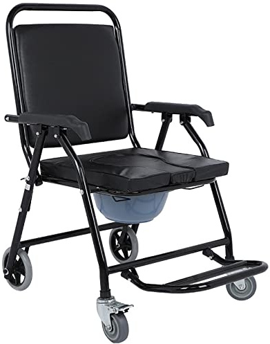 Fauteuil roulant de douche de transport avec 4 roulettes, chaise percée pliante pour personnes âgées et handicapées, coussin en mousse PU, fauteuil roulant pour toilettes