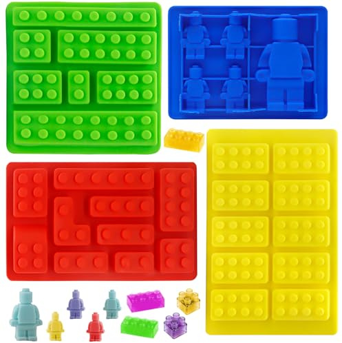 4 Piezas Moldes de Silicona Bloques de Construcción, Moldes para Chocolate, Cubitos de Hielo, Postres, Magdalenas, Jabón DIY y Repostería, Fáciles de Desmoldar