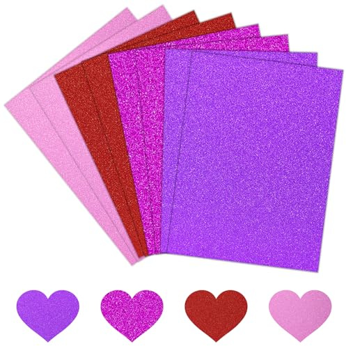 A4 Glitterkort – 60 ark 4 nyanser av rosa och lila glittrande glitterpapper utan att fälla, korttillverkning, gör-det-själv-hantverk, heminredning
