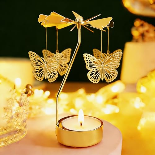Regalos para el Día de la Madre: portavelas Giratorio, portavelas Giratorio Tipo carrusel para Velas de té, Regalo de cumpleaños Original para Mujeres, mamás, Hermanas, Navidad (Butterfly)