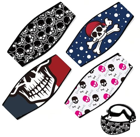 INFUNLY 4PCS Skull Gothic Scuba Mask Strap Cover Skeleton Dive Mask Strap Neoprene Masks Slap Straps Waterproof Diving Headband for Men Women Snorkeling Diving Swimming Water Sports