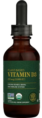 Global Healing Organic Vitamin D3 5000 IU Supplement - Vegan Vitamin D Supplements for Immune Health & Strong Bones Support - Pure D3 Vitamin 5000 IU Ingredients, Vit D3 - 2 Fl Oz