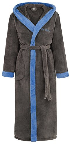 Di Vadini Prato Badrock med huva, unisex, män, kvinnor I fluffig morgonrock I nattkläder av fin mikrofiber I Kimono med färg- och storleksurval XXS–5XL I Badrock Oeko-Tex Standard 100, mörkgrå/blå, L