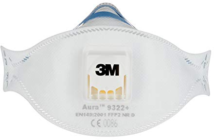 3M Aura Respiratore per carteggiatura a mano e per l'uso di utensili elettrici 9322+, FFP2, con valvola, 5/PK