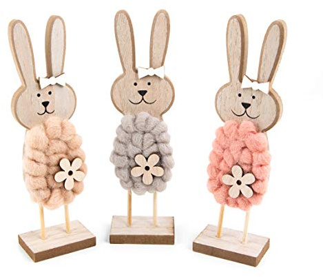 Figuras decorativas de conejo de Pascua, Set de 3: Figuras grandes, decoración moderna de madera, conejos de madera para mesa, estantería y alféizar de ventana, decoración de interior, 22 cm