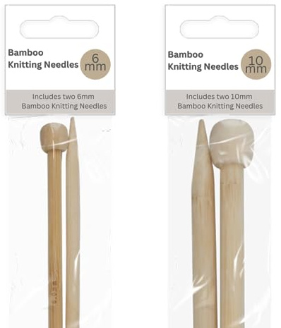 Bamboo Knitting Needles Two Each of 6mm (Size 4) and 10mm Size (000) Large Chunky Knitting Needles for Large Wool Patterns and Silks Ideal for Arthritic Hands 34.5cm Long