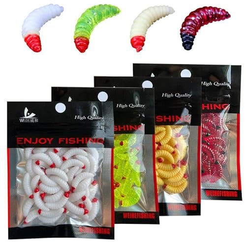 Beige - 50 Artificial Soft Worm Imitation Bait Maggots Fake for Carp Hair Rigs Chod Lure