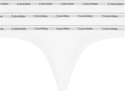 Calvin Klein Women's 3 Pack Modern Logo Thongs, White (White/White/White), S