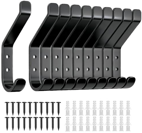 susswiff Ganci appendiabiti da 10 pezzi, appendiabiti a vite, ganci per pannelli acustici, camera da letto, soggiorno, bagno, ganci da parete per guardaroba, giacche, cappelli, metallo, nero, 10 cm