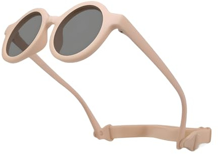 AIDIER 6 Months-3 Years Kids Flexible Polarized Sunglasses Baby Boy Girl Durable Sunglasses with Strap Infant UV Protection Sunglasses Toddler Round Frame Sunglass Pink