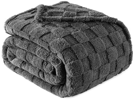 Exclusivo Mezcla Plaid Couverture Polaire à Motif Carreaux, Plaid jeté de Canape Super Doux et Chaud, Léger pour Toutes Les Saisons, 220x240 CM, Gris foncé