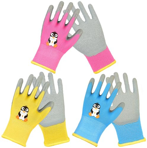 JSTHHTT 3 Paia Guanti da Lavoro, Guanti Bambini in Tessuto Elasticizzato, per il Giardinaggio e Altro Ancora per Bambini da 5 a 7 Anni
