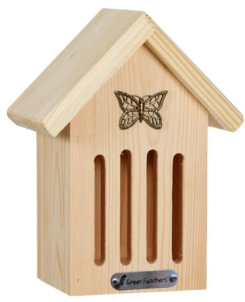 Green Feathers Wooden Insect Butterfly House, Made from Pine Wood, Natural Shelter Butterflies House for your Garden (Butterfly House)