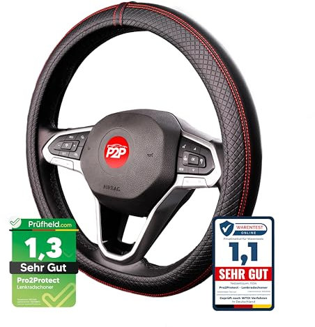 [ 2X Test SEHR GUT ] Pro2Protect Lenkradbezug Leder | Auto Zubehör Innenraum | Lenkradhüllen Grand Tour | Lenkradschoner PKW | Lenkrad Bezug Lenkradschutz | Autozubehör Geschenke für Frauen und Männer
