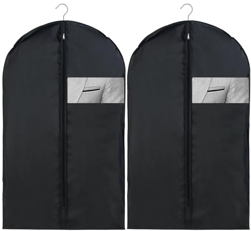 hautllaif 2 Pcs Suit Bags,Foldable Dress Bag,Garment Bags with Clear Window Black Zipper, Dust-Proof Clothes Covers for Home Storage for Coat, Jacket, Clothes (24'' x 40'')