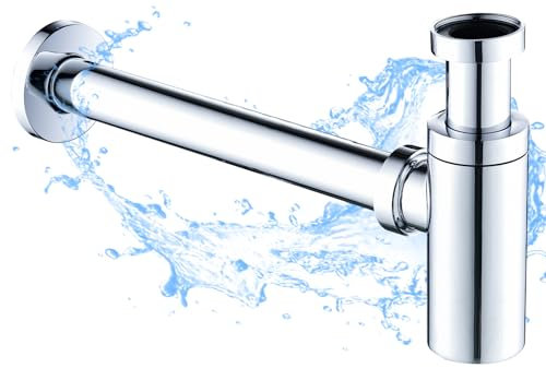 kelleria Siphon de Lavabo salle de bain, Bonde Standard Acier Inoxydable 1 1/4, Siphon à Tube Convient pour Salle Bain, Reglable Anti Odeur, Joint Inclus + Mode d’Emploi, Chromé