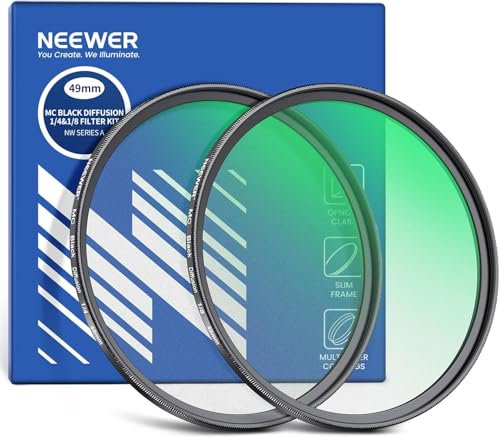NEEWER Pack de 2 Filtres d'Objectif de Caméra à Diffusion Noire 49mm 1/4 et 1/8, Filtre à Effet Cinématographique,étui de Rangement en Verre Multicouche,pour Photographie de Portrait Brumeux et Rêveur