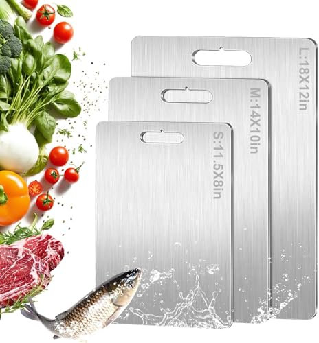 Titanium Chopping Board Set of 3, S316 Stainless Steel Boards for Kitchen, 2025 New Double Sided Food-Grade Chopping Board for Cutting Meat Vegetable Fruit, Dishwasher Safe