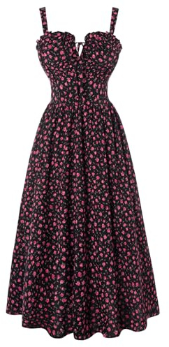 SCARLET DARKNESS Women Summer Sun Dress Casual A-Line Sleeveless Spaghetti Strap Floral Dress for Beach