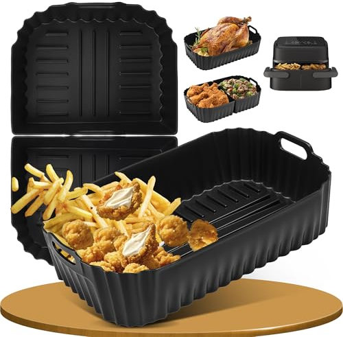 Ninipie 3 Pezzi Teglie in Silicone Accessori per Friggitrice ad Aria Philips Air Fryer Serie 1000 Singolo/Doppio Cestello Flexi 7.1L, Silicone Liners Mould per Philips Airfryer Flexi (NA154/00)