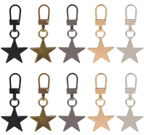 craspire 10 Tirette de Fermeture Éclair en Forme D'Étoile 5 Couleurs Breloques Créatives Kit de Réparation de Remplacement Détachable Accessoires Métalliques pour Bagages Portefeuilles Sacs à Dos