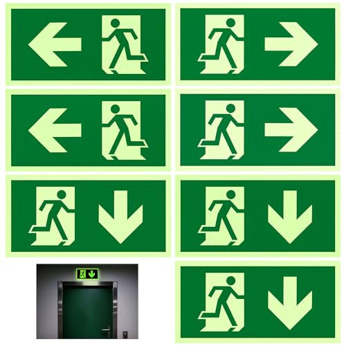 7 Piezas de Salida de Emergencia de bajo PVC Adhesivo Resistente,Cartel Salida de Emergencia Homologado Luminiscente,Izquierda, Derecha e Debajo, para Exterior e Interior (30 x 15 cm)