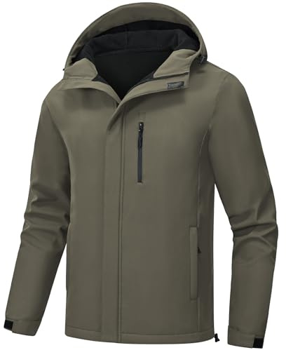 Huayuzh Softshelljacka för herr vinterjacka vattentät vindtät varm fleece fodrad regnjacka vandring camping, Militärgrön, XL