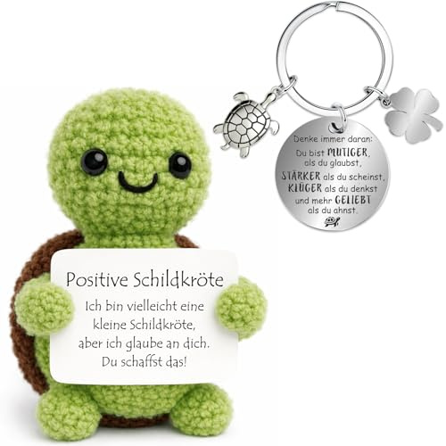 Farbeele Positive Schildkröte und Glücksbringer-Schlüsselanhänger, Pocket Hug Positive Puppe, MutmacherGeschenk, Gute Besserung Geschenk, Glücksbringer Prüfung, Geburtstagsgeschenk