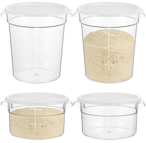 MegoSage 4-Piece Dough Fermentation Buckets with Lids - Dual Sizes (2Qt & 4Qt) Clear Baking Fermentation Tubs, Airtight Dough Proofing Containers for Bread, Pizza, Sourdough & Overnight Cold Ferment