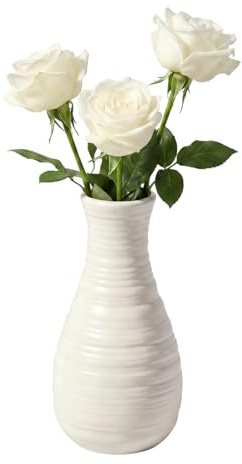 Vaso da fiori in plastica bianca alto 20 cm, in ceramica, per fiori, decorativo, piccolo vaso floreale per bouquet, centrotavola, soggiorno, ufficio