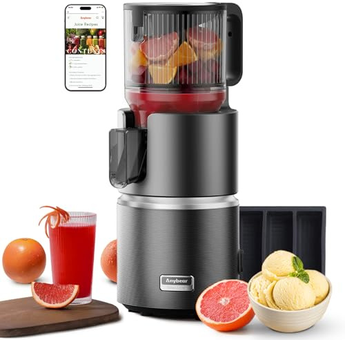 Anybear 350W Entsafter mit 124 mm Einfüllschacht Slow Juicer mit Doppel-Zerkleinerungstechnologie für Ganze Früchte & Gemüse | Hohe Saftausbeute | BPA-freies Tritan-Material（Dunkelgrau）