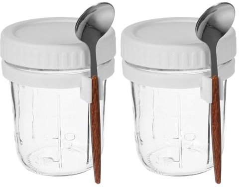 LALAFINA Overnight Oats Jars with Lids 2pcs Airtight Portable Breakfast Containers for Yogurt Salad Cereal Milk Porridge Food Storage