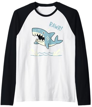 Simpatico Design con squalo Che Salta sull'acqua Maglia con Maniche Raglan