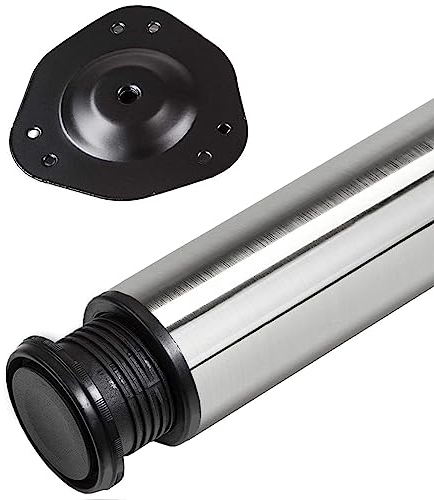 SOTECH 1 Stück Tischbein Höhe 870 mm Ø 76/80 mm echt Edelstahl gebürstet belastbar bis 75 kg, Möbelbein mit 32 mm Höhenverstellung Möbelfuß