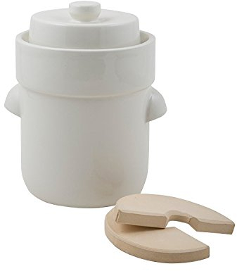 Ms-Steinzeug Gärtopf Sauerkrauttopf 3 Liter + Beschwerungssteine (weiß)