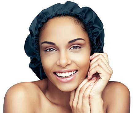 Glow By Daye Satin Bonnet, Double-Layered and Adjustable Satin Sleep Cap, Extra Large, Reversible Navy Classico