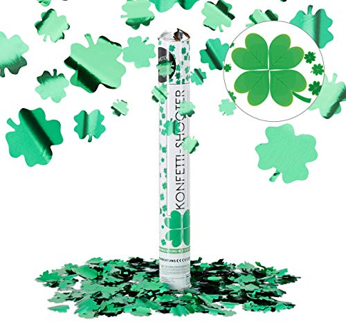 Relaxdays 10021773 Party-Popper 40 cm, 6-8m Effekthöhe, Konfetti-Shooter, Konfetti-Kanone, Kleeblätter