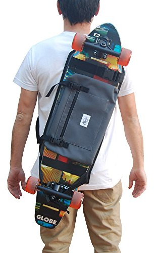 Rucksack zum transport Longboard, Skateboard Surf Skate oder voll, Idee Geschenk San Valentin. Grau.