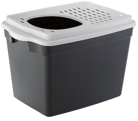 Ferplast Closed Cat Litter Tray, Cat Litter Box, with Top Entry, Perforated Lid, 38.8 x 57.5 xh 39 cm, JUMPY Large Cat Litter Box, Black