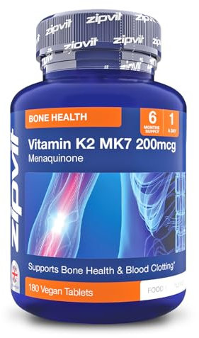 Zipvit Vitamin K2 MK7 200mcg, High Strength K2 Vitamin Supplement, Supports Heart & Bone Health, 180 Vegan Tablets, 6 Months Supply