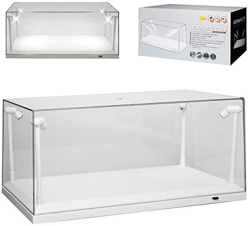 Unbekannt Acryl Vitrine mit LED Beleuchtung mit weissem Sockel für Modellauto 1/43 1/64 1/72 1/87 1/32 1/24 1/18 Modellcarsonline Modell Auto