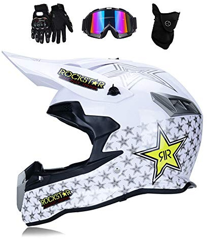 MRDEAR Casque Cross Adulte avec Goggle (4 PCS/ Rockstar) Casque Motocross Casque VTT Integral Velo Quad Enduro ATV Scooter pour Homme Femme, Doublure Amovible, Certification Dot, 3 Styles,B,L